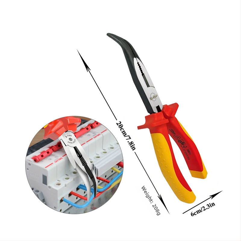 Izolované viacúčelové elektrikárske kliešte, ihlová špička, odizolovač káblov, chróm-molybdenová oceľ, hmotnosť 0,2 kg