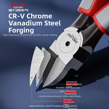 Delixi Electric priemyselné diagonálne rezné kliešte, vysoká tvrdosť, naklonené čeľuste, z chróm-vanádiovej ocele