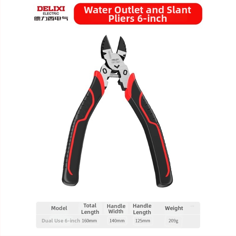 Delixi Electric priemyselné diagonálne rezné kliešte, vysoká tvrdosť, naklonené čeľuste, z chróm-vanádiovej ocele
