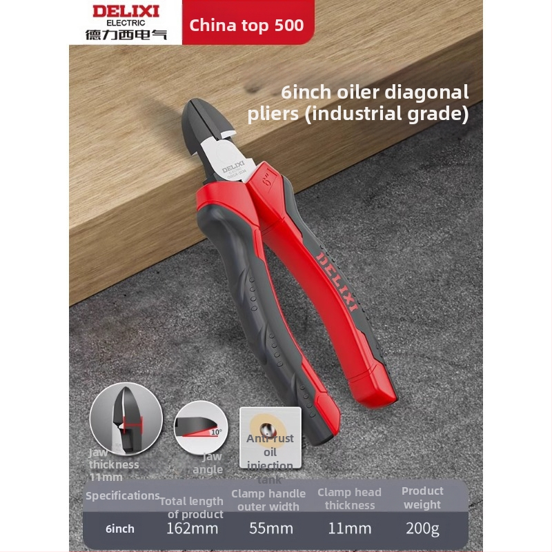 Delixi Electric priemyselné diagonálne rezné kliešte, vysoká tvrdosť, naklonené čeľuste, z chróm-vanádiovej ocele