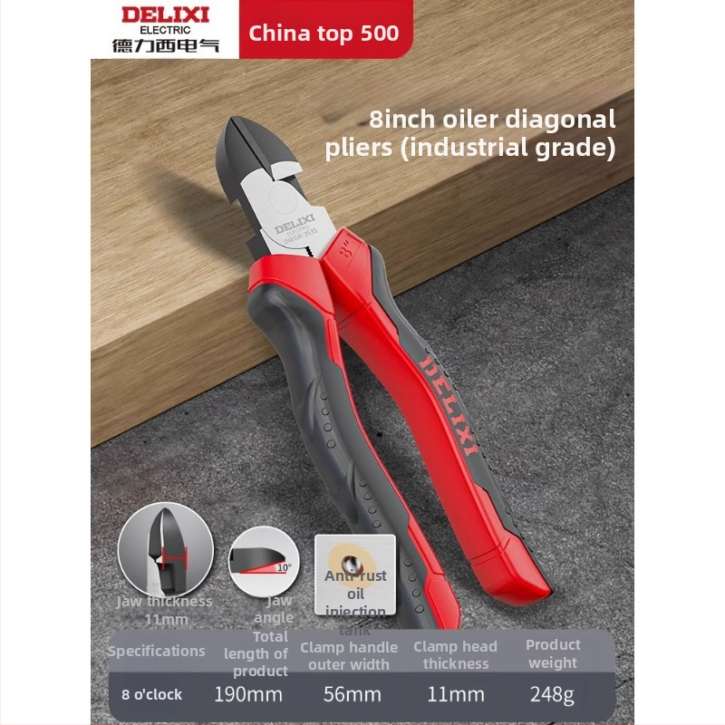 Delixi Electric priemyselné diagonálne rezné kliešte, vysoká tvrdosť, naklonené čeľuste, z chróm-vanádiovej ocele