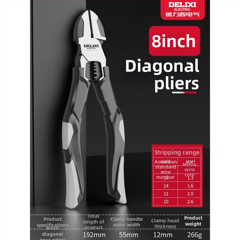 Delixi Electric priemyselné diagonálne rezné kliešte, vysoká tvrdosť, naklonené čeľuste, z chróm-vanádiovej ocele