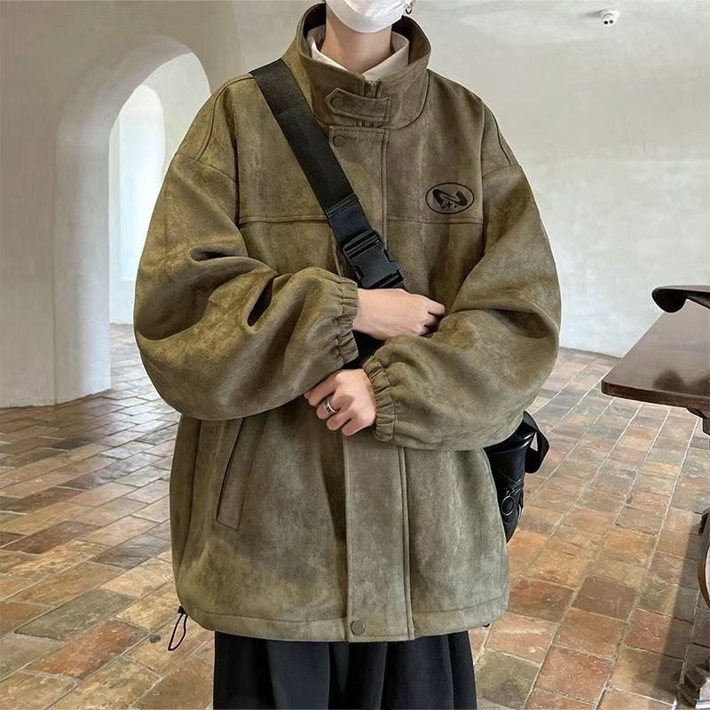 Muška jakna u japanskom stilu, stojeći ovratnik, opuštena silueta, bočni džepovi