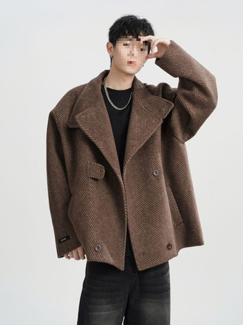 Pánsky kabát corduroy s ľanovou zmesou do 10% podielu, voľný strih, jednoradové zapínanie, sakový golier, patchwork detaily