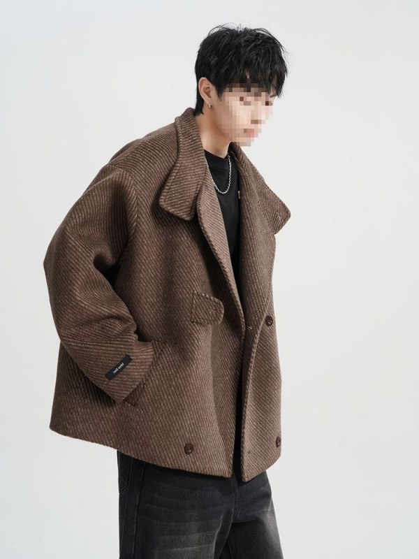 Pánsky kabát corduroy s ľanovou zmesou do 10% podielu, voľný strih, jednoradové zapínanie, sakový golier, patchwork detaily