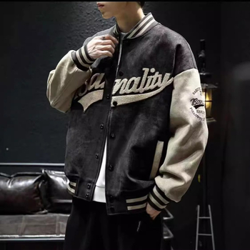 Muško velur jakna za proljeće i jesen, s stojećim ovratnikom, otporna na vjetar, sportski baseball stil, labav kroj, lagana, retro japanski stil