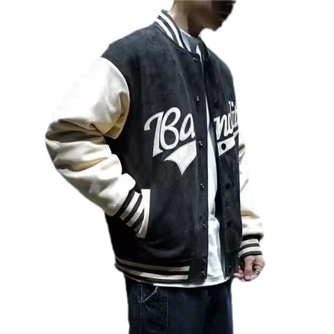 Muško velur jakna za proljeće i jesen, s stojećim ovratnikom, otporna na vjetar, sportski baseball stil, labav kroj, lagana, retro japanski stil