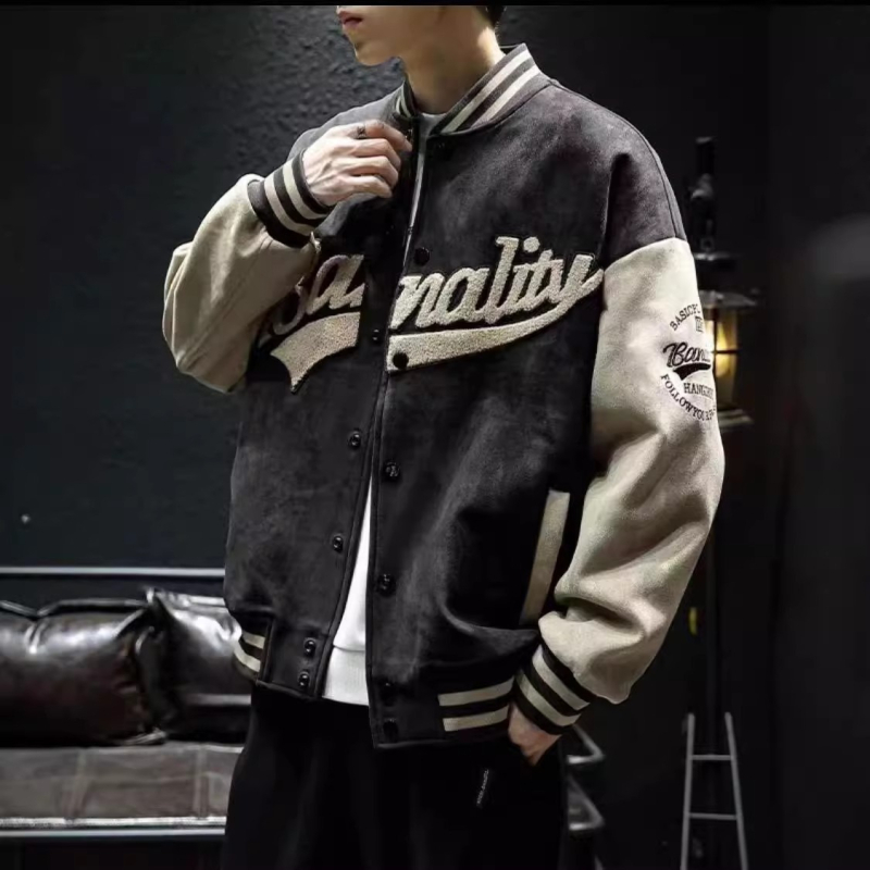 Muško velur jakna za proljeće i jesen, s stojećim ovratnikom, otporna na vjetar, sportski baseball stil, labav kroj, lagana, retro japanski stil