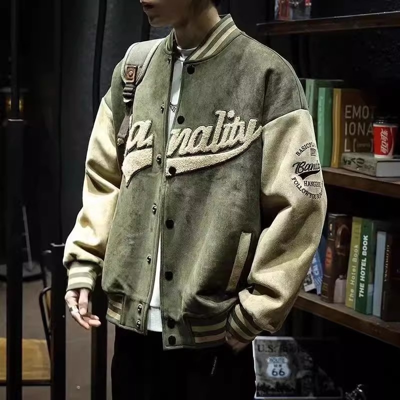 Muško velur jakna za proljeće i jesen, s stojećim ovratnikom, otporna na vjetar, sportski baseball stil, labav kroj, lagana, retro japanski stil