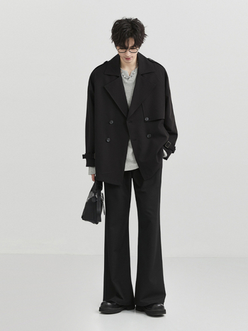 Kórejská verzia krátkeho kabáta, dvojradové zapínanie, golier v štýle Western, voľný strih, jednobarevný, 100% polyester vrchný materiál a podšívka, na jar a jeseň.