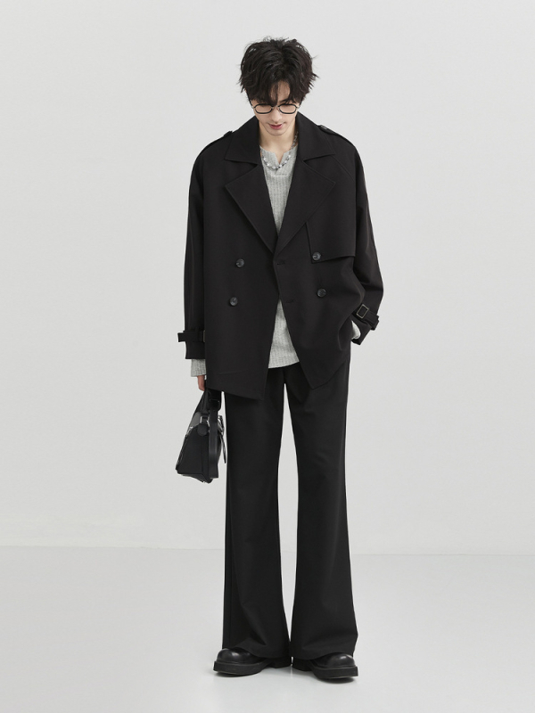 Kórejská verzia krátkeho kabáta, dvojradové zapínanie, golier v štýle Western, voľný strih, jednobarevný, 100% polyester vrchný materiál a podšívka, na jar a jeseň.