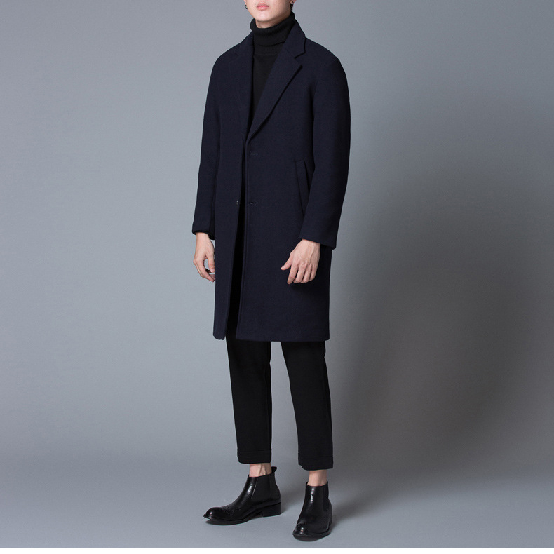 Pánske vlnené kabát v kórejskom štýle, stredná dĺžka, jednosedlové zapínanie