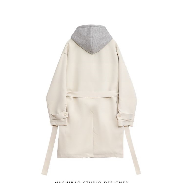 Pánsky kabát s kapucňou, korejského štýlu, stojatý golier, jednoredové zapínanie, zips, dizajn color blocking