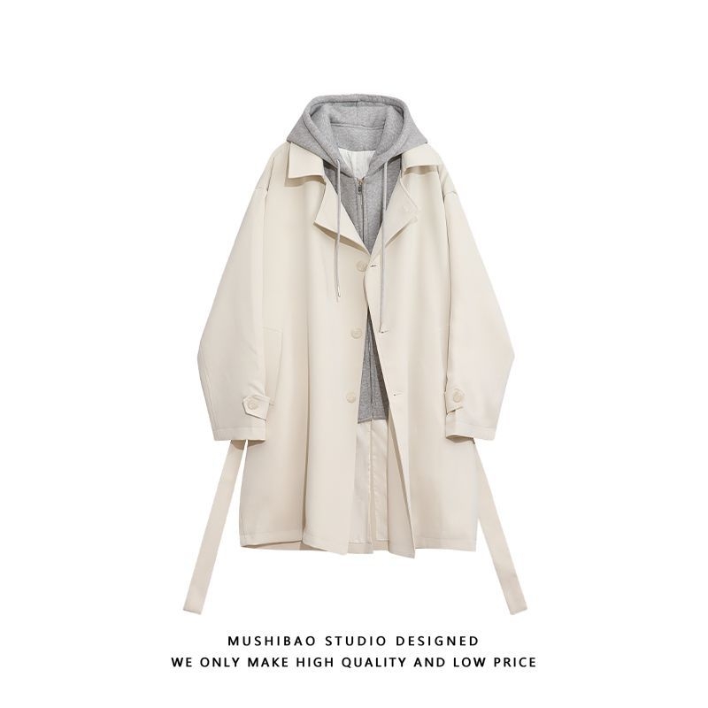 Pánsky kabát s kapucňou, korejského štýlu, stojatý golier, jednoredové zapínanie, zips, dizajn color blocking