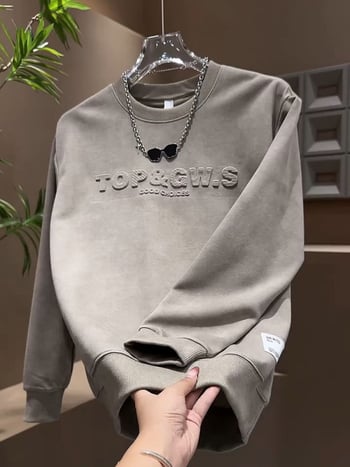 Pulover s dugim rukavima s natpisom od slova, okrugli izrez, ležernog kroja, mješavina poliestera Hua Cotton