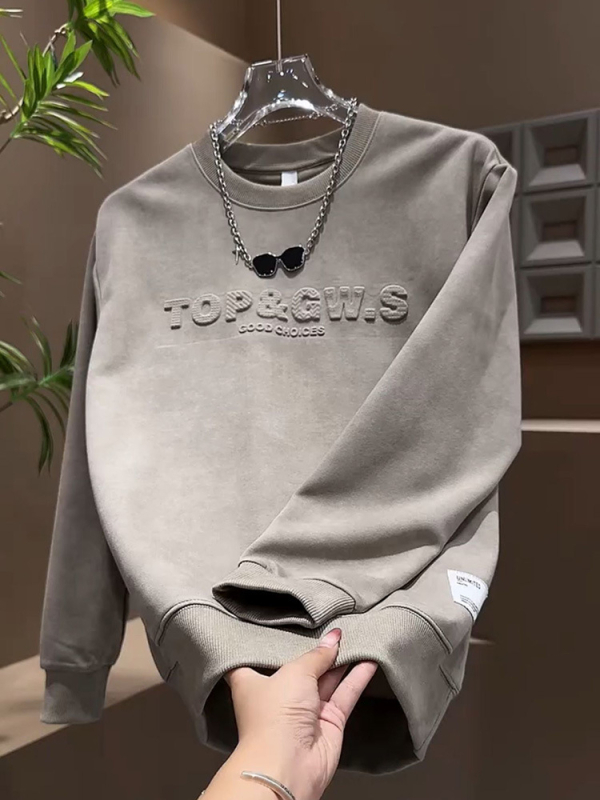 Pulover s dugim rukavima s natpisom od slova, okrugli izrez, ležernog kroja, mješavina poliestera Hua Cotton
