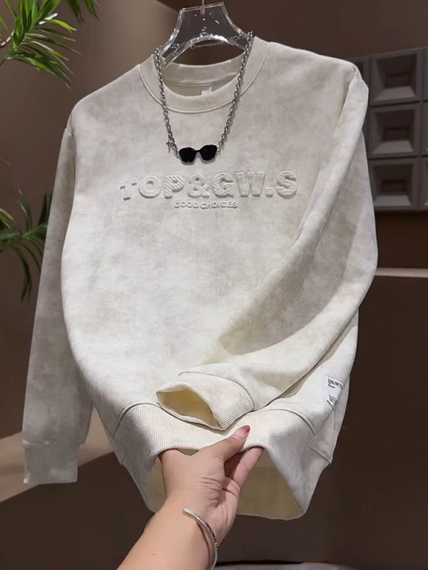 Pulover s dugim rukavima s natpisom od slova, okrugli izrez, ležernog kroja, mješavina poliestera Hua Cotton