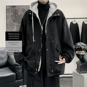 Meeste kapuutsiga jak, vaba lõige, ühevärviline, 80% polüesteri materjal