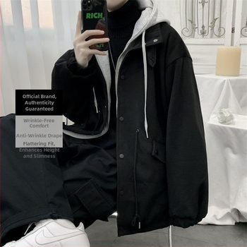 Meeste kapuutsiga jak, vaba lõige, ühevärviline, 80% polüesteri materjal