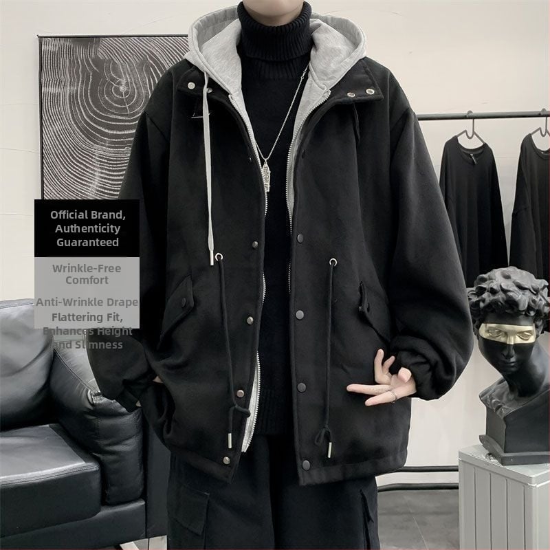 Meeste kapuutsiga jak, vaba lõige, ühevärviline, 80% polüesteri materjal