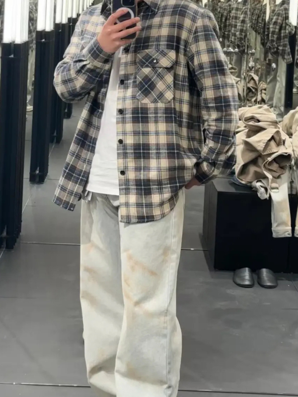 Särk ruudustiku mustriga, 100% puuvill, lappkaelaga, pikad varrukad, vaba lõige