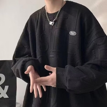 Ανδρικό φούτερ χωρίς κουκούλα - μακριά μανίκια, χαλαρή γραμμή, ακεταϊκές ίνες, μίγμα συνθετικών ινών