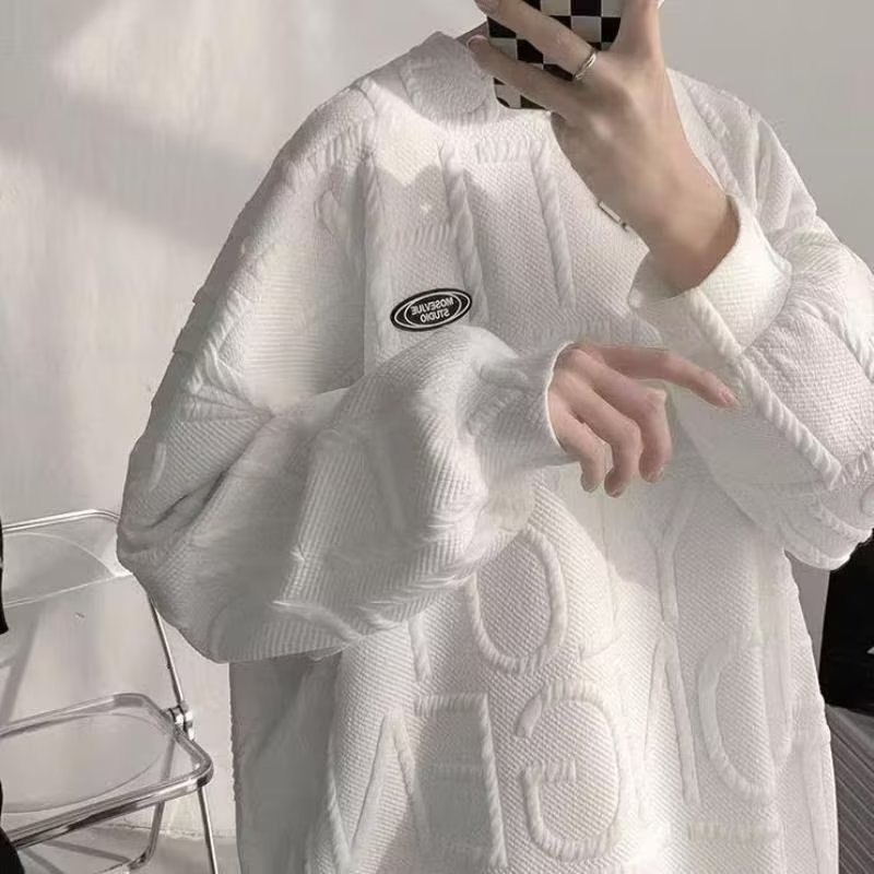 Ανδρικό φούτερ χωρίς κουκούλα - μακριά μανίκια, χαλαρή γραμμή, ακεταϊκές ίνες, μίγμα συνθετικών ινών