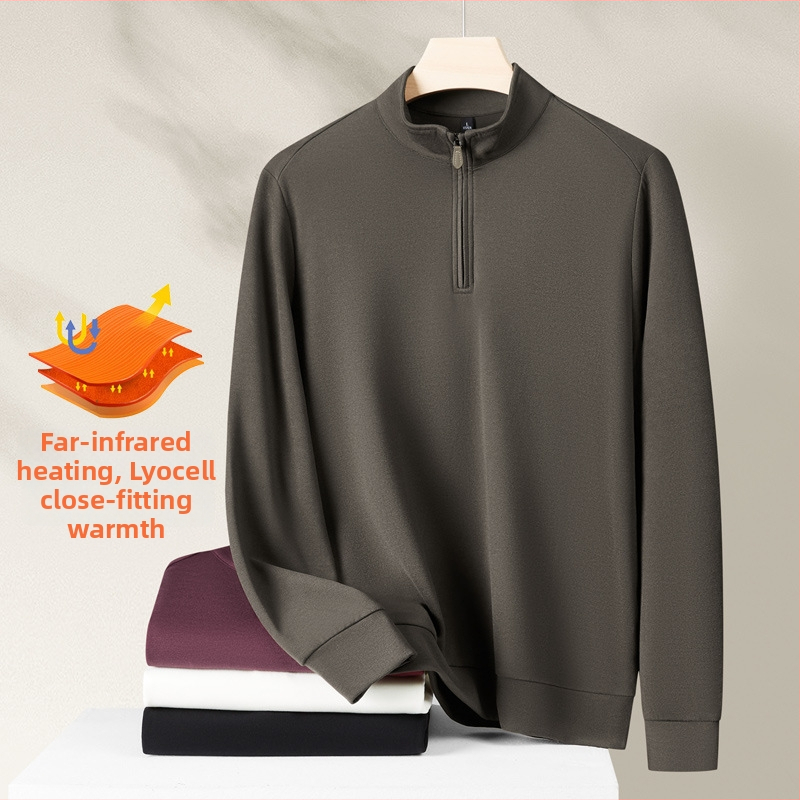 Sweatshirt/Fleece Shirt lukuga ja kõrge kaelaga, sünteetilise kiudude segu, paks fliis, sirge lõige