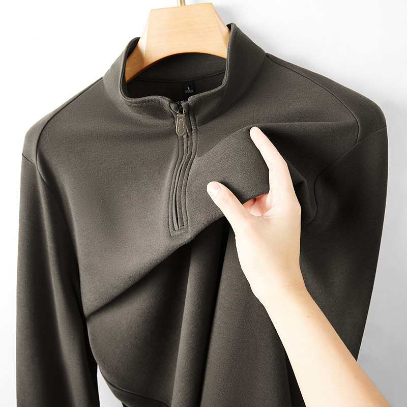 Sweatshirt/Fleece Shirt lukuga ja kõrge kaelaga, sünteetilise kiudude segu, paks fliis, sirge lõige