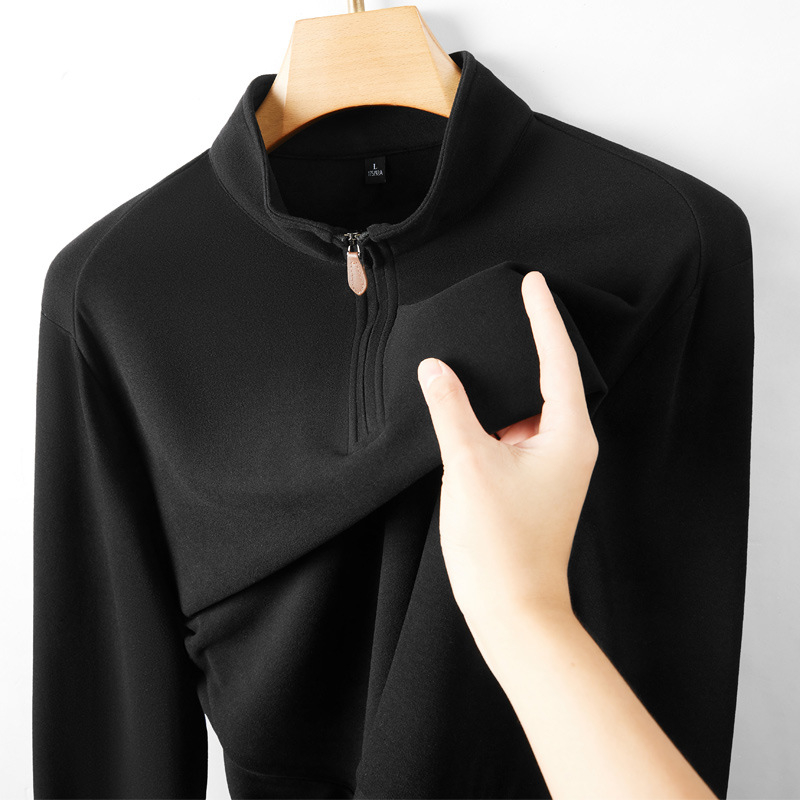 Sweatshirt/Fleece Shirt lukuga ja kõrge kaelaga, sünteetilise kiudude segu, paks fliis, sirge lõige