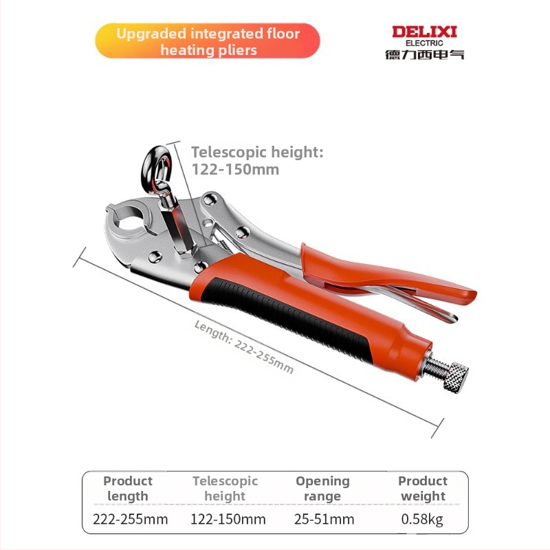 Delixi kliešte pre podlahové vykurovanie – ručné rozoberanie a čistenie potrubia, zubové čeľuste, inštalácia rozdeľovača vody