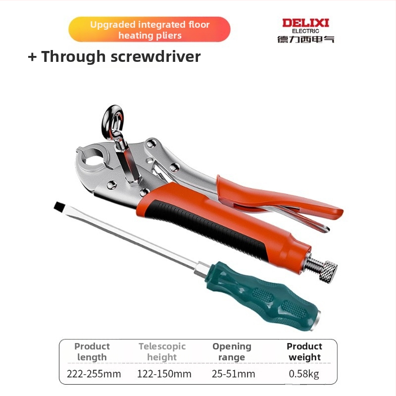 Delixi kliešte pre podlahové vykurovanie – ručné rozoberanie a čistenie potrubia, zubové čeľuste, inštalácia rozdeľovača vody