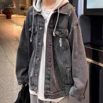 Meeste teksariidist-jakk, Korea stiil, vaba lõige, lapi kaelus, ühe nööbi sulgemine, kevad-sügis