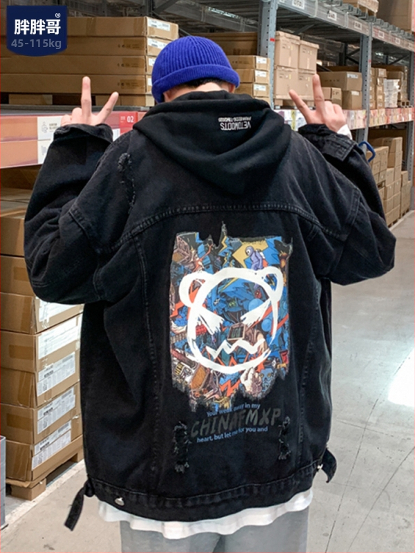 Meeste teksariidist-jakk, Korea stiil, vaba lõige, lapi kaelus, ühe nööbi sulgemine, kevad-sügis