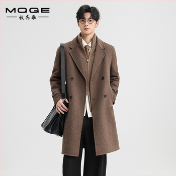 Kabát zo zmesi vlny s obojstranným prevedením, strednej dĺžky, golier vo western štýle, gombíkové dva rady, žehlenie bez pokrčenia