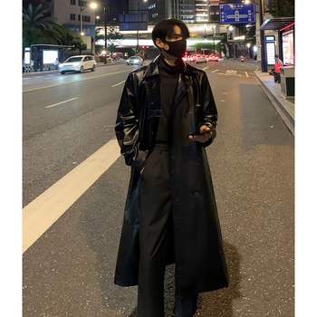 Kabát s japonským retro štýlom, dlhý, dvojradový, golier s lapelom, jednobarevný (polyesterová zmes; voľný strih; bočné vrecká)