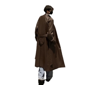 Kabát s japonským retro štýlom, dlhý, dvojradový, golier s lapelom, jednobarevný (polyesterová zmes; voľný strih; bočné vrecká)