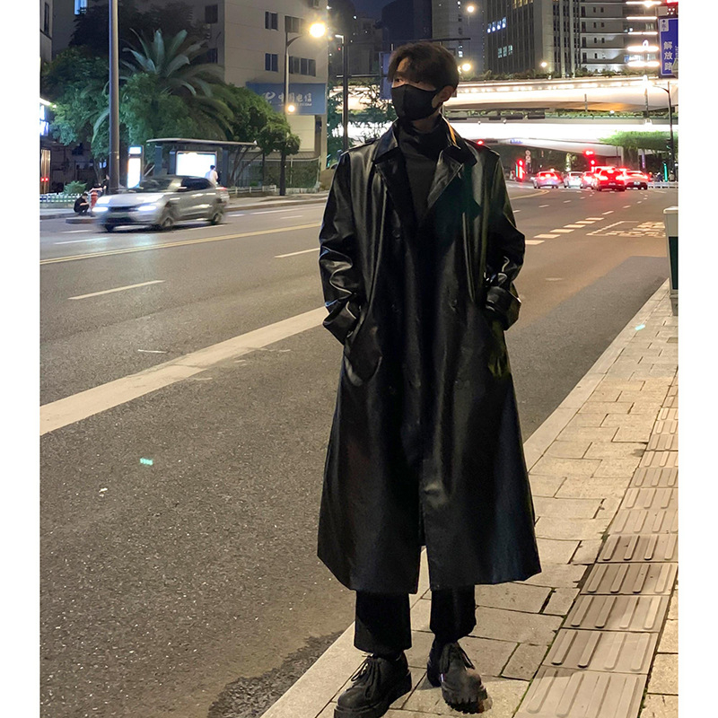 Kabát s japonským retro štýlom, dlhý, dvojradový, golier s lapelom, jednobarevný (polyesterová zmes; voľný strih; bočné vrecká)