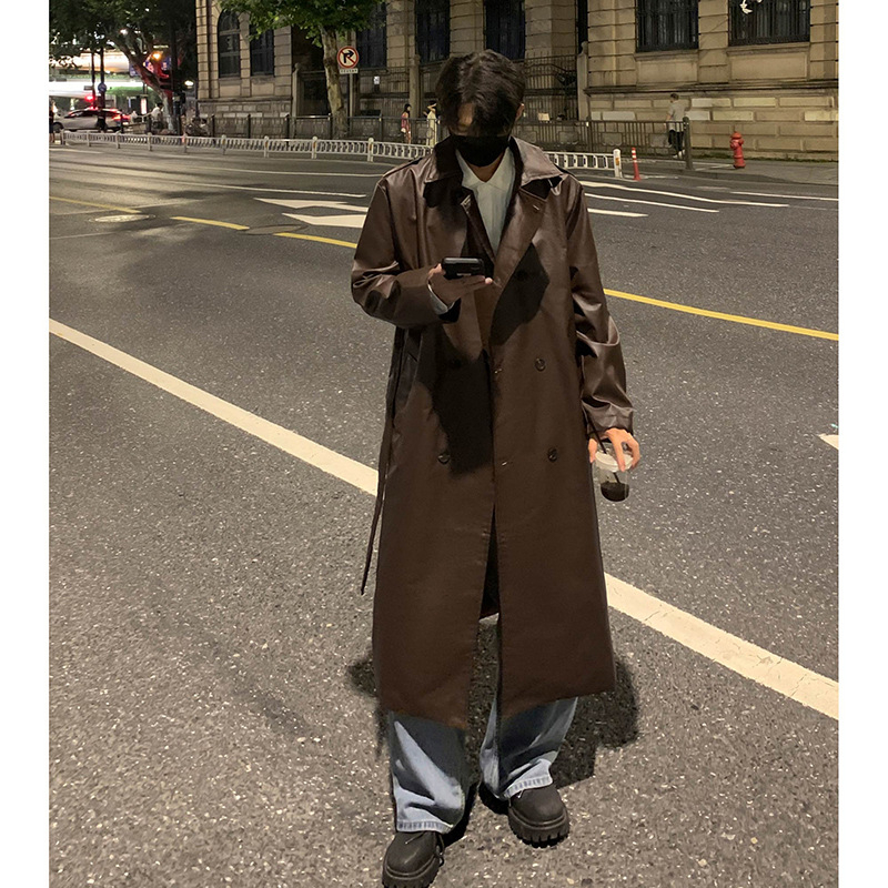 Kabát s japonským retro štýlom, dlhý, dvojradový, golier s lapelom, jednobarevný (polyesterová zmes; voľný strih; bočné vrecká)