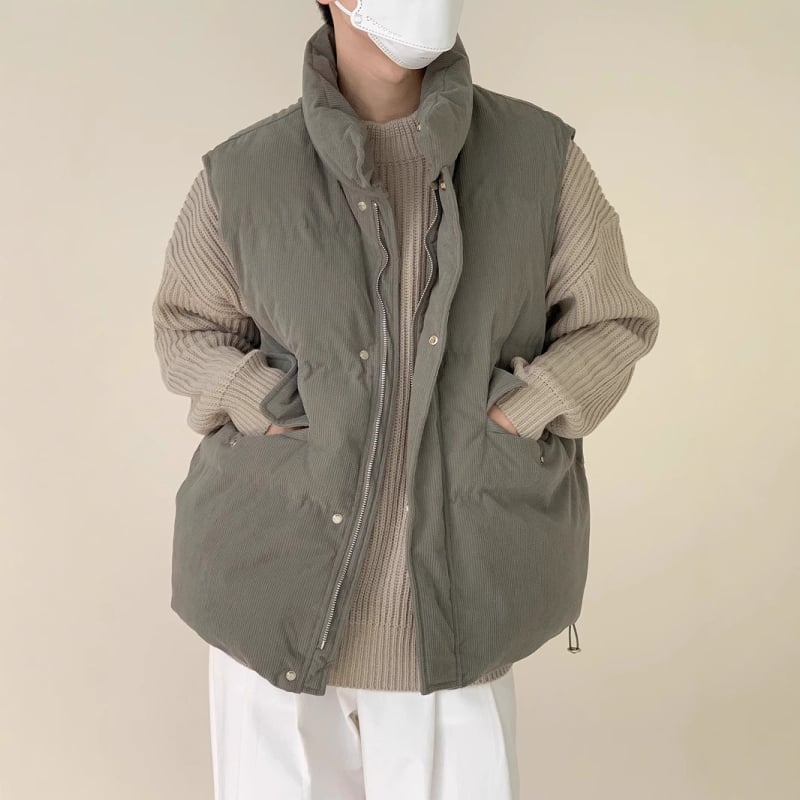 Vyriska Corduroy žieminė liemenė, su tankiu medvilnės užpildų, poliesterio pamušalas, be rankovių, stovinčio kaklo