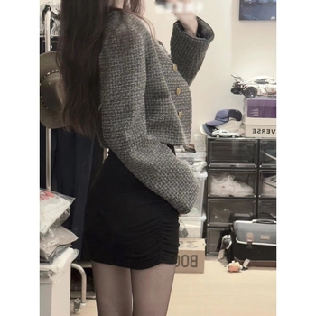 Poliester bodycon haljina s V-izrezom, dugi rukavi, visok struk