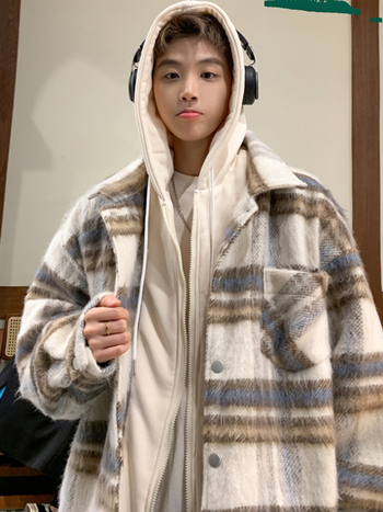 Meeste villane ruuduline jope, paksendatud talvine mudel, Hongkongi stiil, lapel-kaelus, tõmblukk, kapuutsita, külgmised taskud, vooder 100% polüester