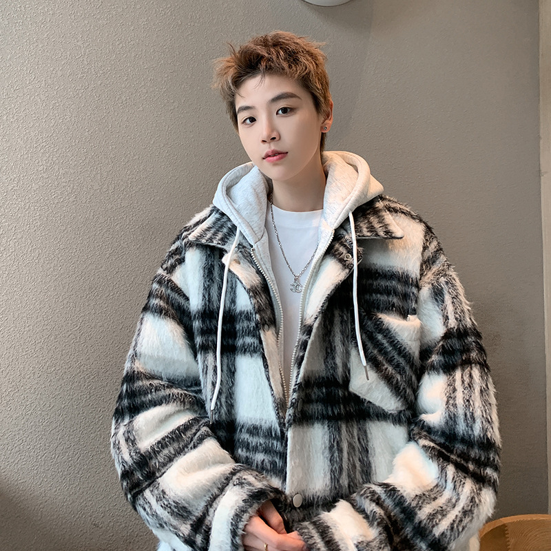 Meeste villane ruuduline jope, paksendatud talvine mudel, Hongkongi stiil, lapel-kaelus, tõmblukk, kapuutsita, külgmised taskud, vooder 100% polüester