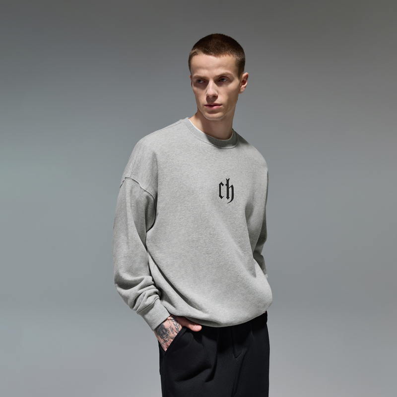 Pullover kampsun, trükkitud kiri-motiiv, pikkade varrukatega, polüester 81–90%, lõdva lõikega