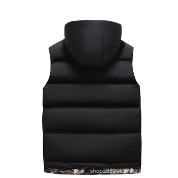 Vyrinė kapucinė liemenė su storesniu medvilnės įdaru, vientisos spalvos, korėjietiško stiliaus, poliesterio išorinis audinys, šoninės kišenės