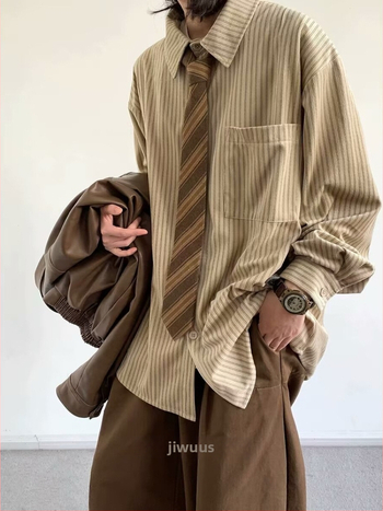 Puuvillane triibuline särk-jakk jaapani retro stiilis, vaba lõige, pikad varrukad, tasku detail