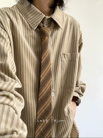 Puuvillane triibuline särk-jakk jaapani retro stiilis, vaba lõige, pikad varrukad, tasku detail