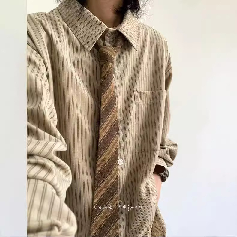 Puuvillane triibuline särk-jakk jaapani retro stiilis, vaba lõige, pikad varrukad, tasku detail