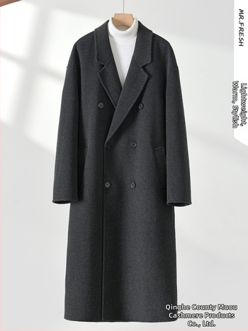 Pánsky zimný kabát v kórejskom štýle voľného strihu, dvojradové zapínanie, 100% vlna