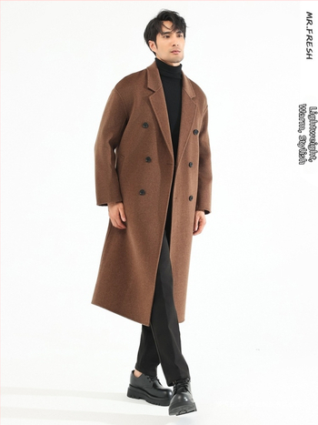 Pánsky zimný kabát v kórejskom štýle voľného strihu, dvojradové zapínanie, 100% vlna